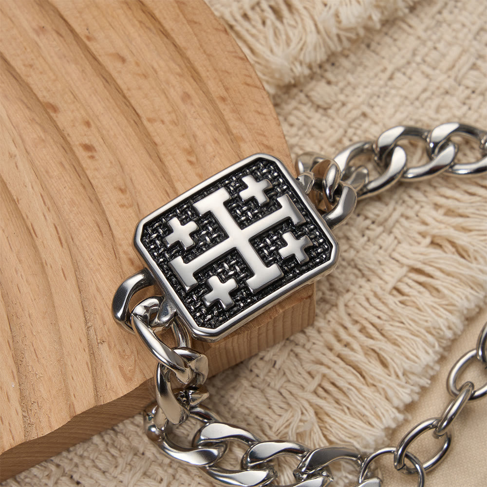 Christianartworkshop Statement-Armband aus poliertem Edelstahl mit Jerusalem-Kreuz - image 3
