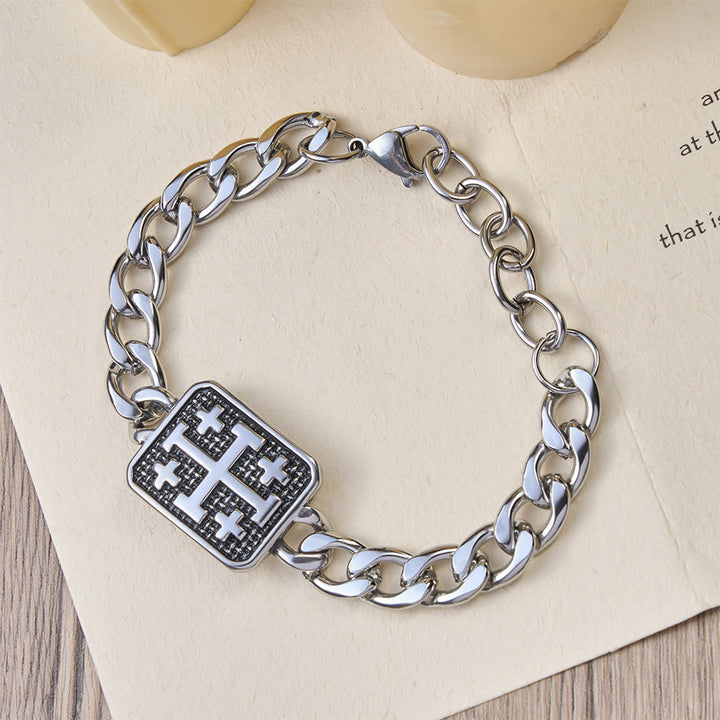 Christianartworkshop Statement-Armband aus poliertem Edelstahl mit Jerusalem-Kreuz - image 2