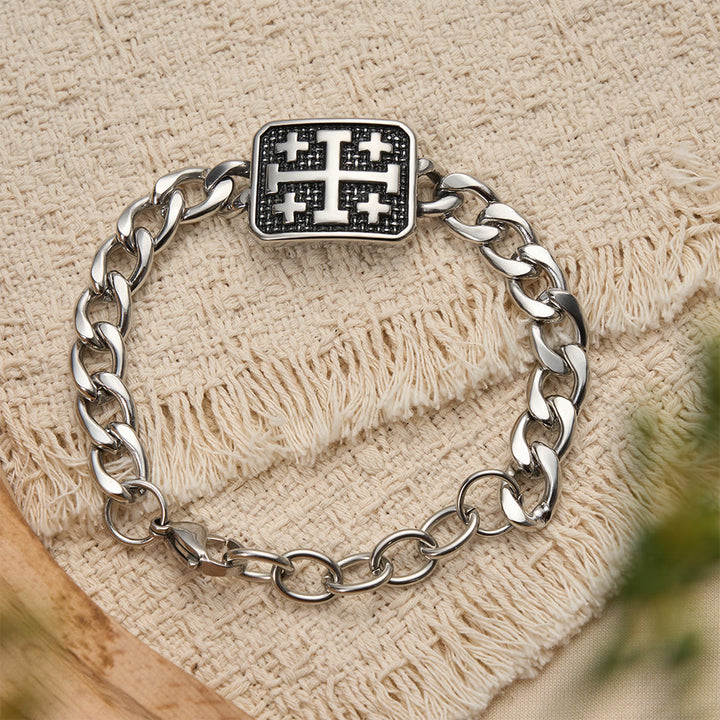 Christianartworkshop Statement-Armband aus poliertem Edelstahl mit Jerusalem-Kreuz - image 1