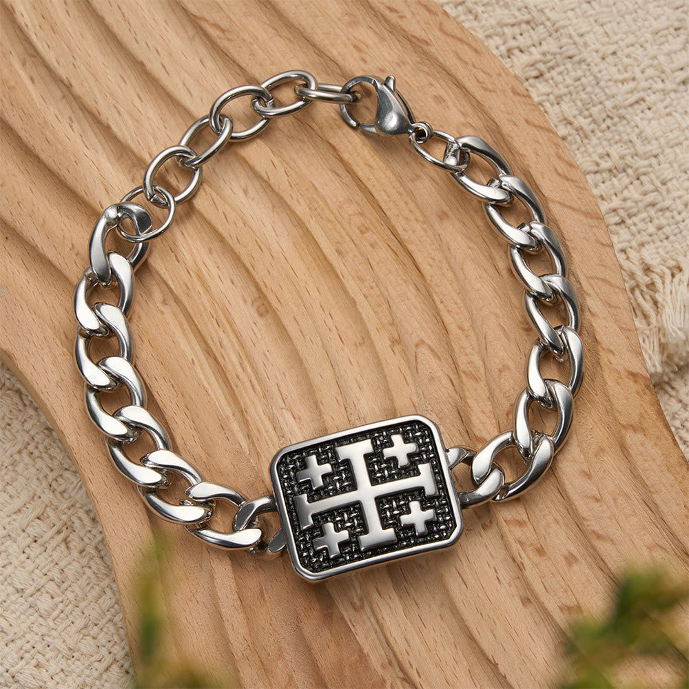 Christianartworkshop Statement-Armband aus poliertem Edelstahl mit Jerusalem-Kreuz - Jerusalemer Kreuz - image 0