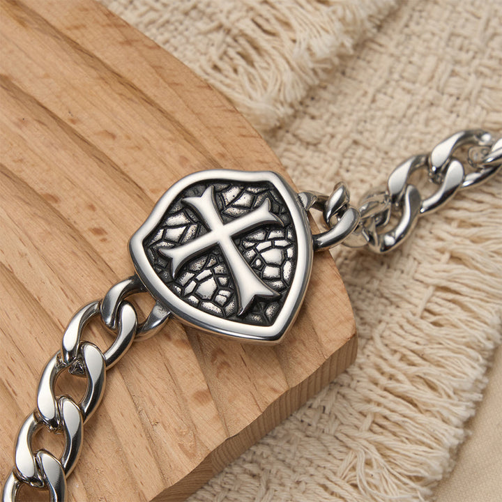 Christianartworkshop Schweres Gliederarmband mit strukturierter Schildkreuzform: Symbol für unerschütterlichen Glauben und Stil - image 4