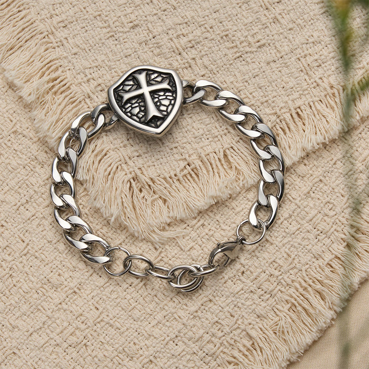 Christianartworkshop Schweres Gliederarmband mit strukturierter Schildkreuzform: Symbol für unerschütterlichen Glauben und Stil - image 1