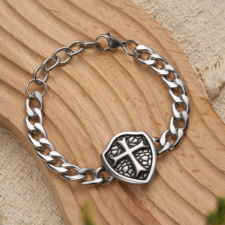 Christianartworkshop Schweres Gliederarmband mit strukturierter Schildkreuzform: Symbol für unerschütterlichen Glauben und Stil - Schildkreuz - image 0