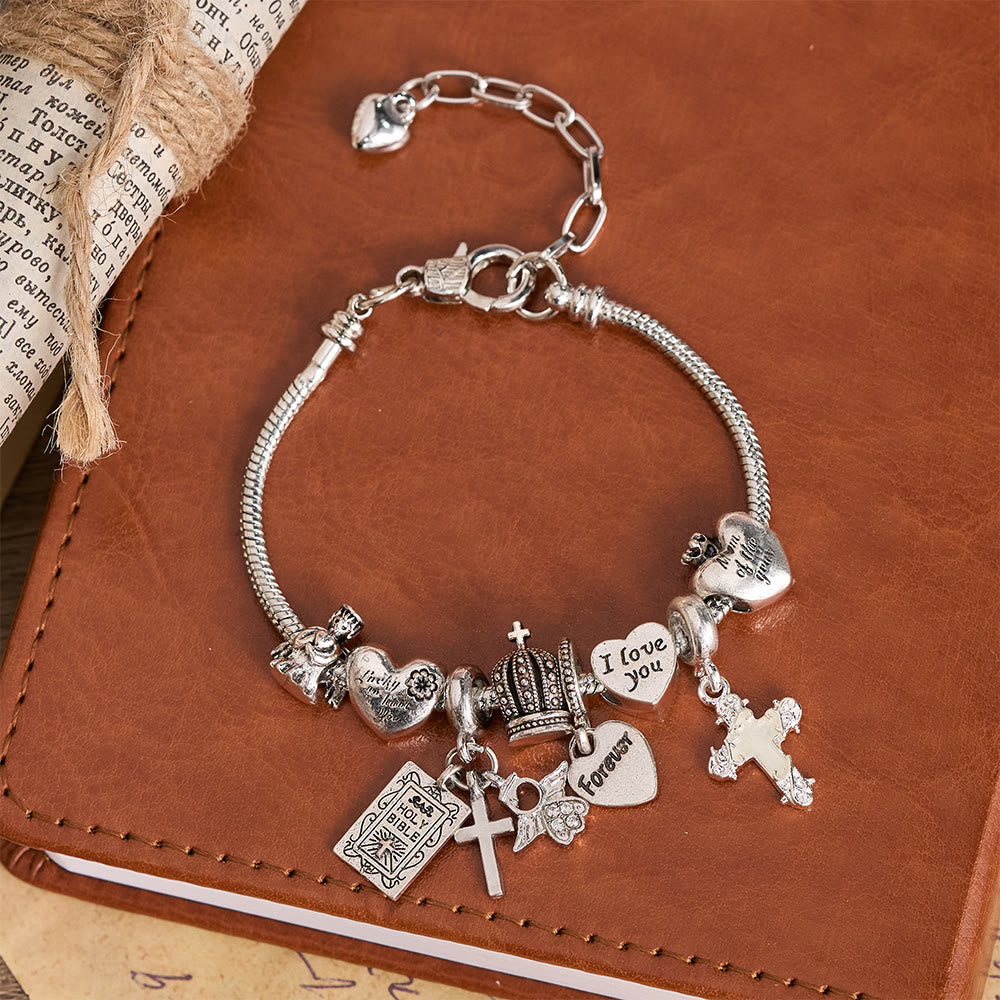 Christianartworkshop Verstellbares Charm-Armband mit biblischen und königlichen Details: Eine Erinnerung an Glauben und himmlische Hingabe - Silber - image 5