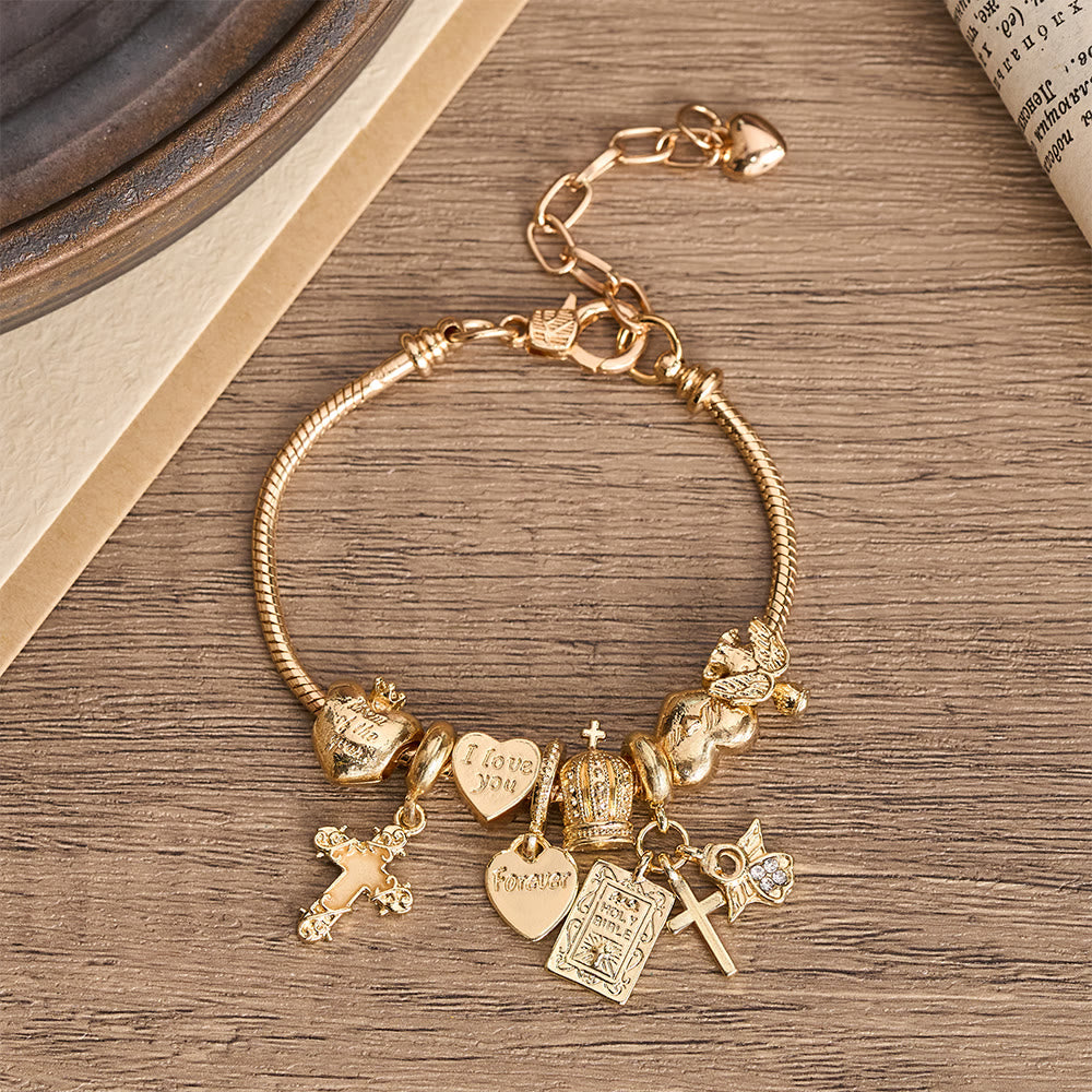 Christianartworkshop Verstellbares Charm-Armband mit biblischen und königlichen Details: Eine Erinnerung an Glauben und himmlische Hingabe - image 1