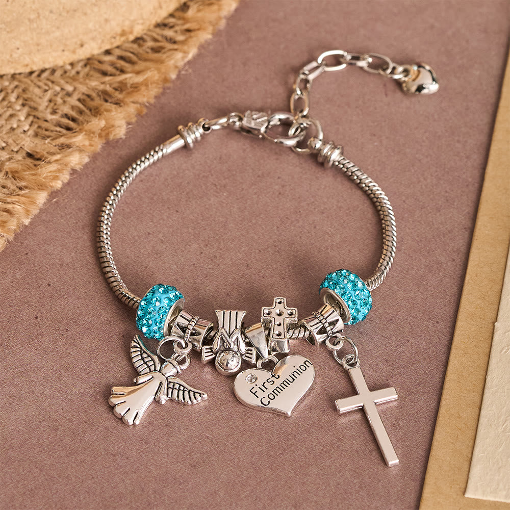 Christianartworkshop Armband mit Engel und Kreuz zur Erstkommunion für Kinder: Ein Symbol des Glaubens und des göttlichen Segens - image 1