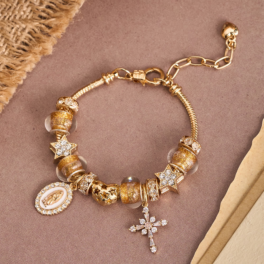 Christianartworkshop Prunkvolles Armband mit Anhängern der Jungfrau Maria und des Kreuzes: Ein strahlendes Symbol marianischer Gnade und Erlösung - image 2