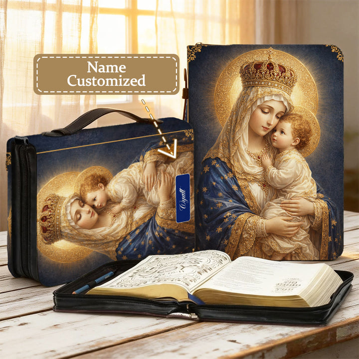 Christianartworkshop Bibelhülle mit Reißverschluss und heiligem Porträt der Muttergottes mit Kind - 2XL - Name personalisiert - image 0