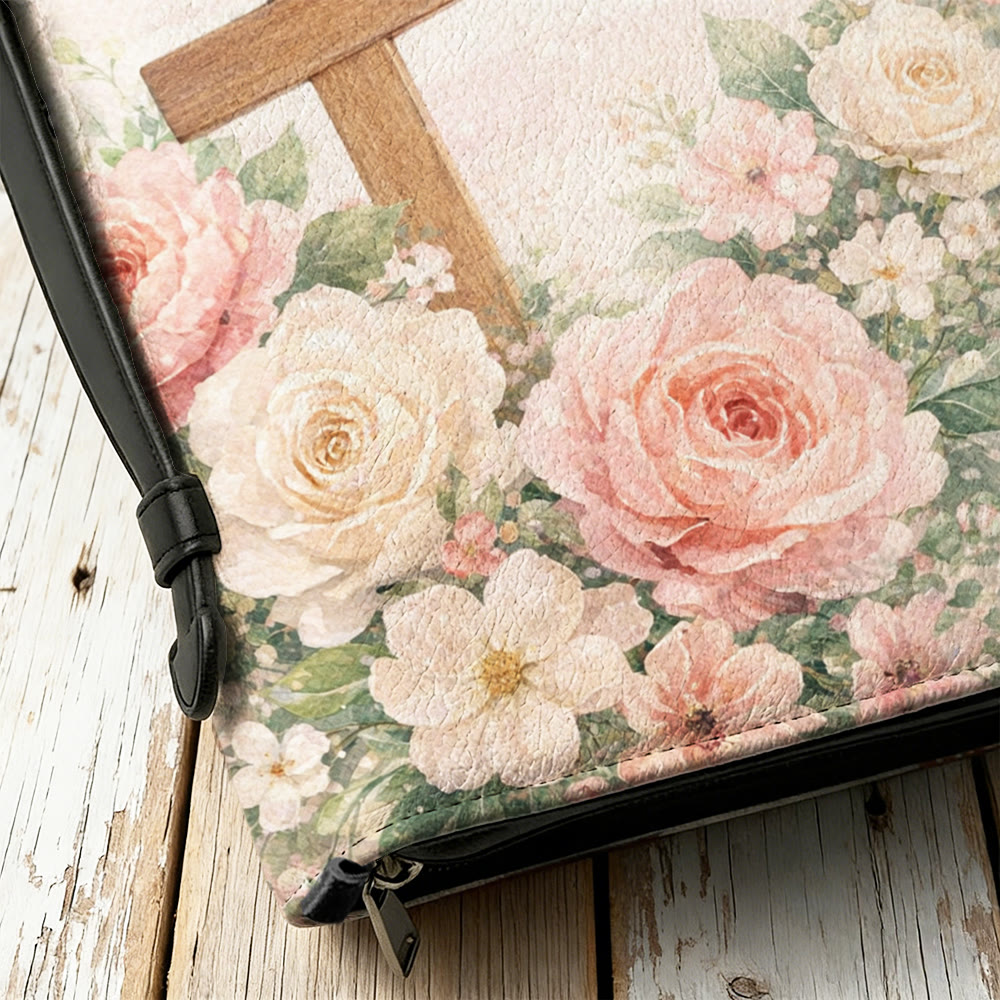 Christianartworkshop Bibelhülle mit Reißverschluss und weichem Blumenmuster und Kreuzmotiv „Betet aber zuerst“ - image 12