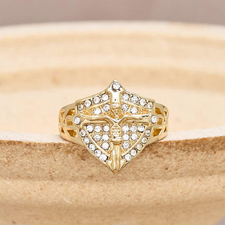 Christianartworkshop Kreuzförmiger Siegelring mit Zirkon-Pavé: Ein Symbol des Glaubens und göttlichen Schutzes - US 13 - image 0