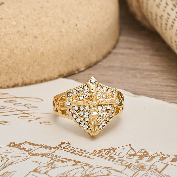 Christianartworkshop Kreuzförmiger Siegelring mit Zirkon-Pavé: Ein Symbol des Glaubens und göttlichen Schutzes - image 2