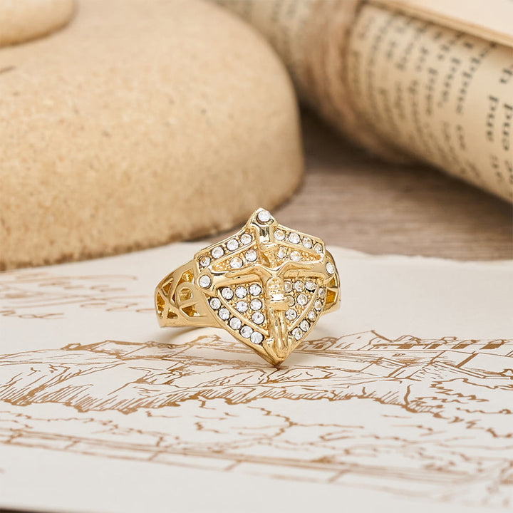 Christianartworkshop Kreuzförmiger Siegelring mit Zirkon-Pavé: Ein Symbol des Glaubens und göttlichen Schutzes - image 1
