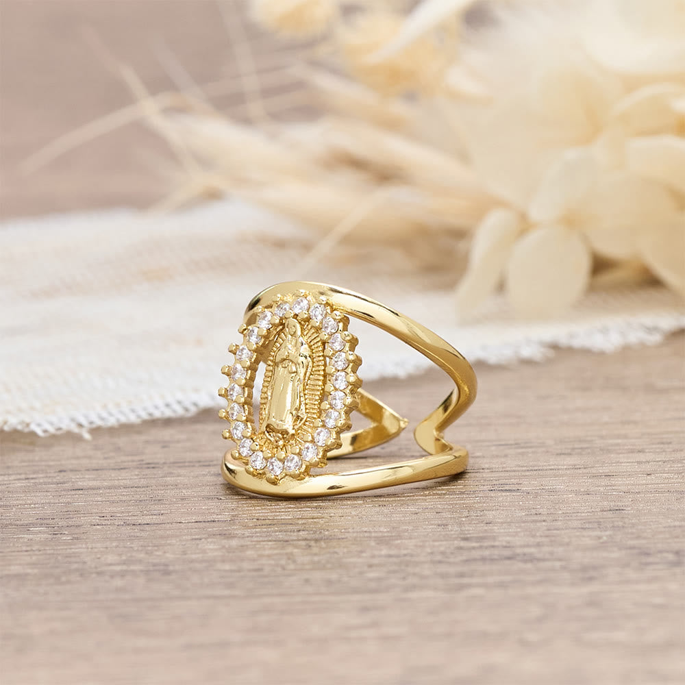 Christianartworkshop Zirkon-Halo-Ring mit dem Motiv der Jungfrau von Guadalupe: Ein Symbol marianischer Gnade und göttlichen Lichts - image 3