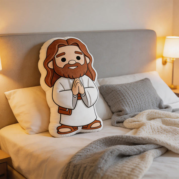 Christianartworkshop Niedliches Plüschkissen in Form eines betenden Jesus-Cartoons: Verspielte, vom Glauben inspirierte Wohndekoration - 24 Zoll (60 cm) - image 0