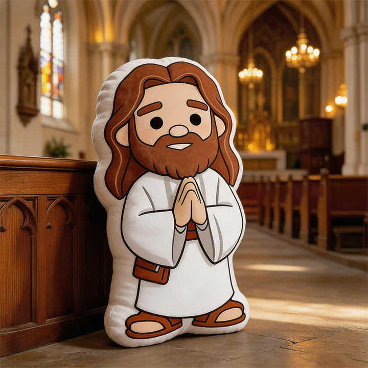 Christianartworkshop Niedliches Plüschkissen in Form eines betenden Jesus-Cartoons: Verspielte, vom Glauben inspirierte Wohndekoration - image 4