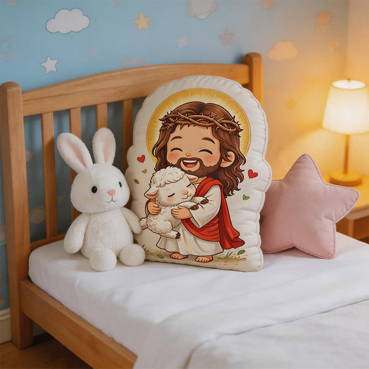 Christianartworkshop Niedliches Jesus-Kissen mit Lamm: Gemütliche, vom Glauben inspirierte Wohndekoration - image 2