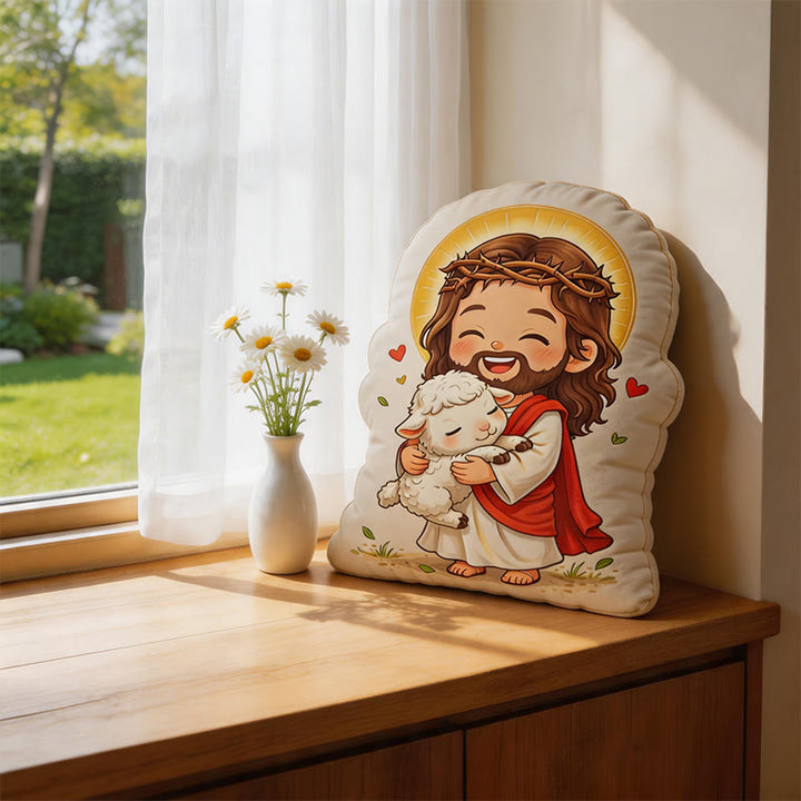 Christianartworkshop Niedliches Jesus-Kissen mit Lamm: Gemütliche, vom Glauben inspirierte Wohndekoration - image 5