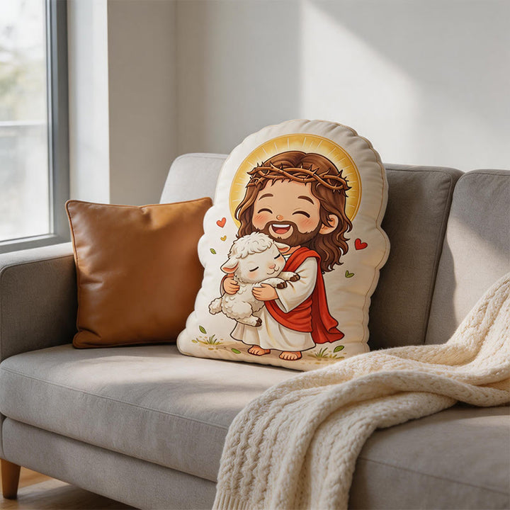 Christianartworkshop Niedliches Jesus-Kissen mit Lamm: Gemütliche, vom Glauben inspirierte Wohndekoration - image 4