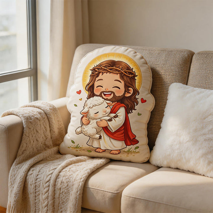 Christianartworkshop Niedliches Jesus-Kissen mit Lamm: Gemütliche, vom Glauben inspirierte Wohndekoration - 24 Zoll (60 cm) - image 0