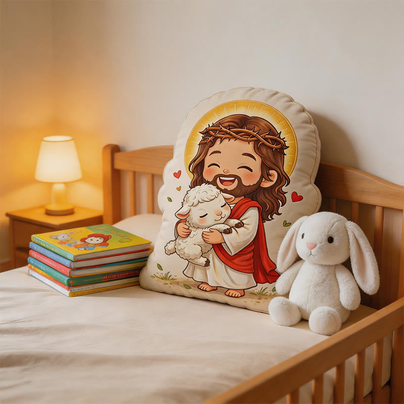 Christianartworkshop Niedliches Jesus-Kissen mit Lamm: Gemütliche, vom Glauben inspirierte Wohndekoration - image 3