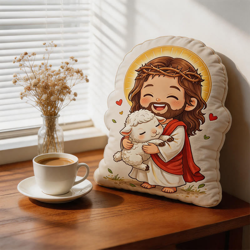 Christianartworkshop Niedliches Jesus-Kissen mit Lamm: Gemütliche, vom Glauben inspirierte Wohndekoration - image 1