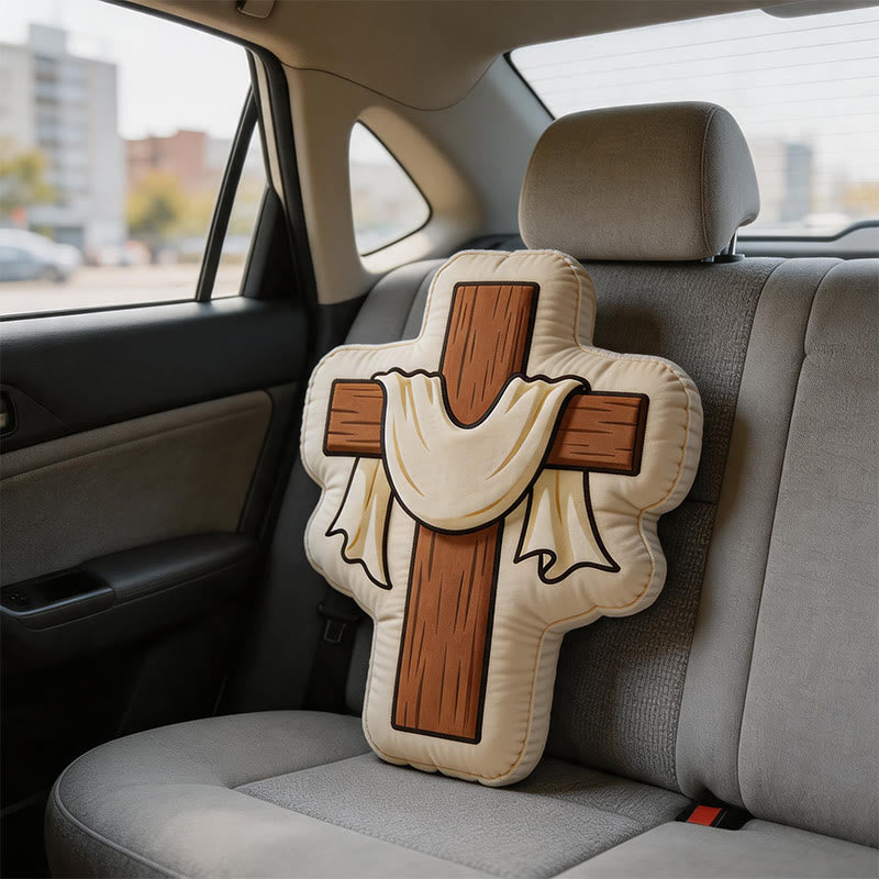 Christianartworkshop Plüschkissen in Kreuzform mit drapiertem Stoff: Gemütliche, vom Glauben inspirierte Wohndekoration - image 2