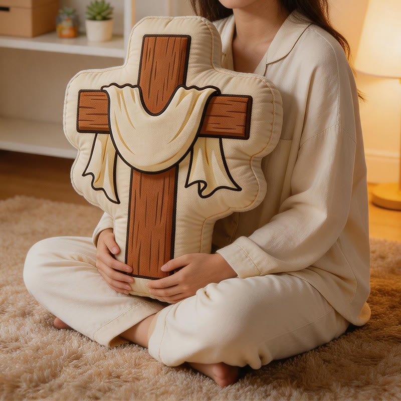 Christianartworkshop Plüschkissen in Kreuzform mit drapiertem Stoff: Gemütliche, vom Glauben inspirierte Wohndekoration - image 3