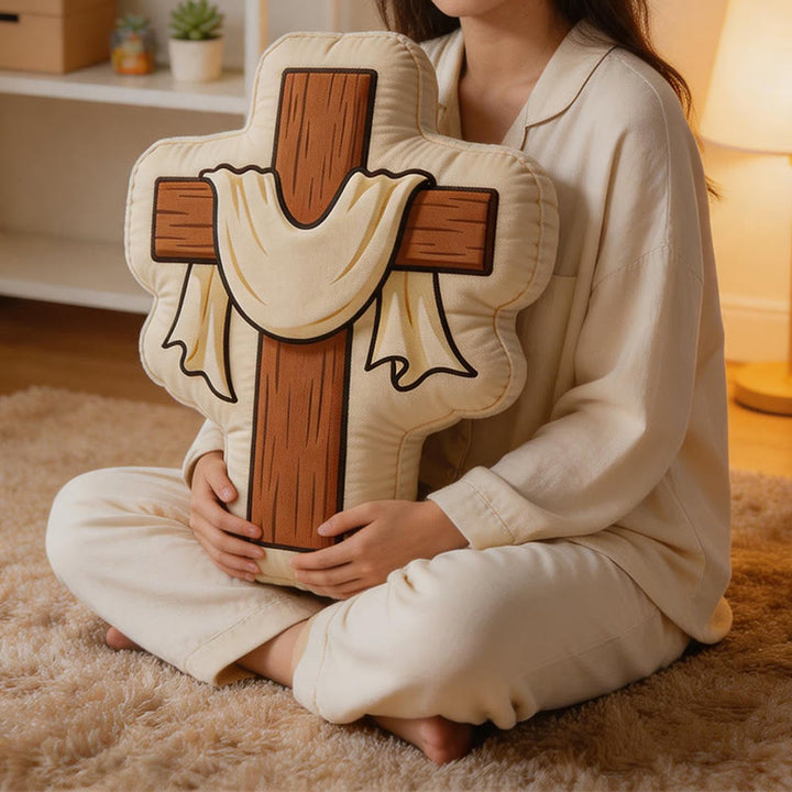 Christianartworkshop Plüschkissen in Kreuzform mit drapiertem Stoff: Gemütliche, vom Glauben inspirierte Wohndekoration - image 3