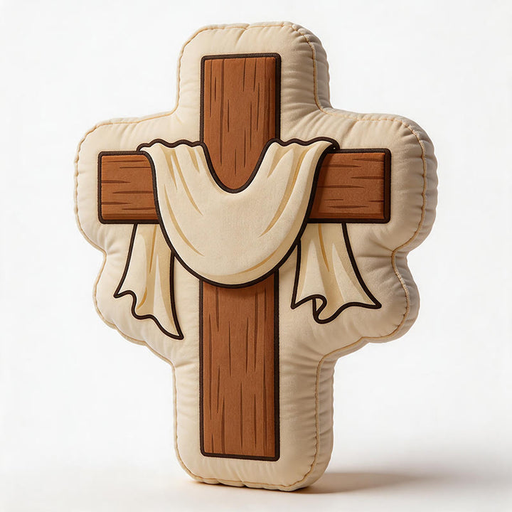 Christianartworkshop Plüschkissen in Kreuzform mit drapiertem Stoff: Gemütliche, vom Glauben inspirierte Wohndekoration - image 4