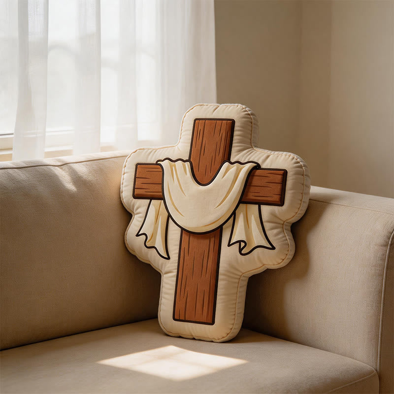 Christianartworkshop Plüschkissen in Kreuzform mit drapiertem Stoff: Gemütliche, vom Glauben inspirierte Wohndekoration - 24 Zoll (60 cm) - image 0