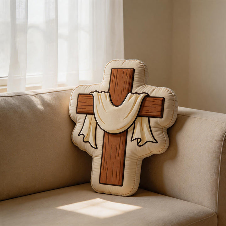 Christianartworkshop Plüschkissen in Kreuzform mit drapiertem Stoff: Gemütliche, vom Glauben inspirierte Wohndekoration - 24 Zoll (60 cm) - image 0