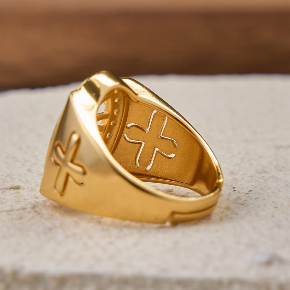 Christianartworkshop Kräftiger St.-Judas-Zirkon-Halo-Siegelring mit seitlichem Kreuz: Ein Symbol der Hoffnung und göttlichen Führung - image 4