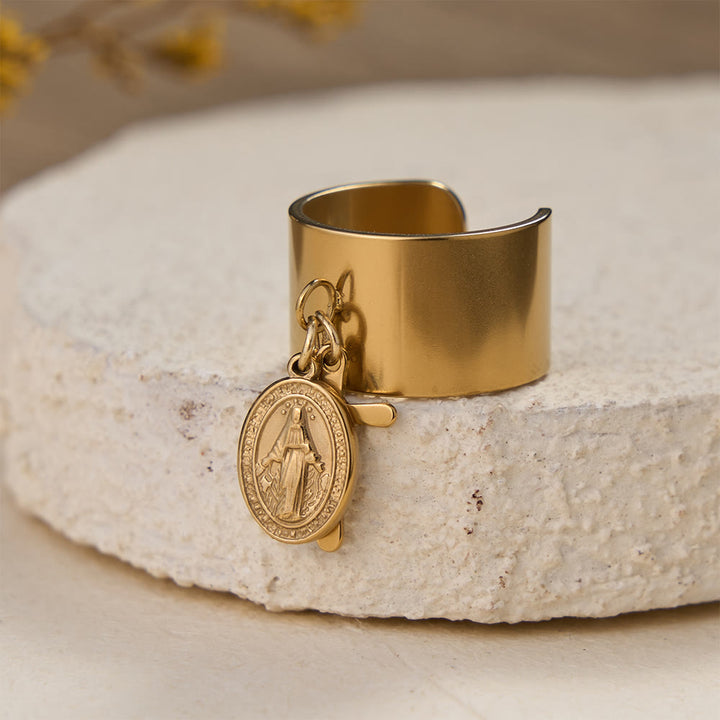 Christianartworkshop Premium-Glaubensanhänger, offener Ring mit mehreren Symbolen: Ein heiliges Symbol unerschütterlichen Glaubens - Goldene Muttergottes und Kreuz - image 6