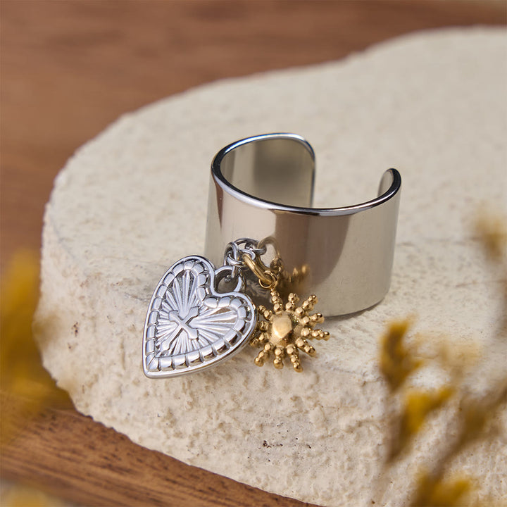Christianartworkshop Premium-Glaubensanhänger, offener Ring mit mehreren Symbolen: Ein heiliges Symbol unerschütterlichen Glaubens - Silbernes Heiliges Herz - image 3