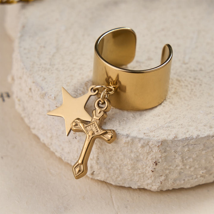 Christianartworkshop Premium-Glaubensanhänger, offener Ring mit mehreren Symbolen: Ein heiliges Symbol unerschütterlichen Glaubens - Goldenes Kruzifix & Stern - image 7