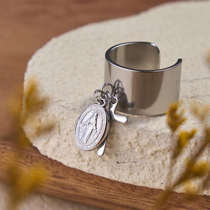 Christianartworkshop Premium-Glaubensanhänger, offener Ring mit mehreren Symbolen: Ein heiliges Symbol unerschütterlichen Glaubens - Silbernes Kreuz der Jungfrau Maria - image 8