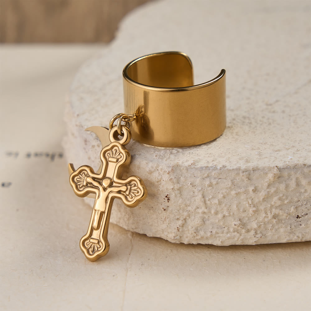 Christianartworkshop Premium-Glaubensanhänger, offener Ring mit mehreren Symbolen: Ein heiliges Symbol unerschütterlichen Glaubens - Goldener Mond und Kreuz - image 4