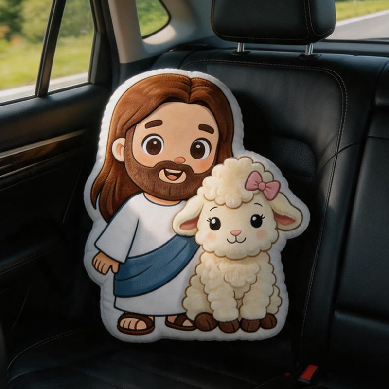 Christianartworkshop Niedliches Plüschkissen mit Jesus- und Lamm-Motiv: Gentle Faithful Accent - 24 Zoll (60 cm) - image 0