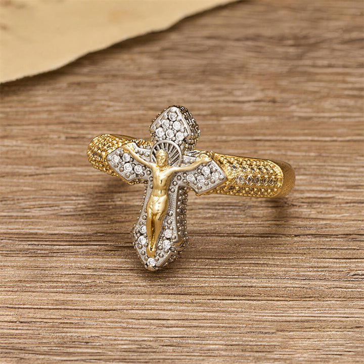 Christianartworkshop Zweifarbiger Zirkon-Pavé-Kreuzring: Ein Symbol zeitloser, erlösender Liebe - image 3