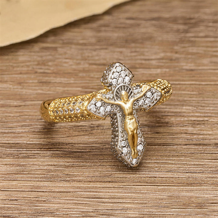 Christianartworkshop Zweifarbiger Zirkon-Pavé-Kreuzring: Ein Symbol zeitloser, erlösender Liebe - image 2
