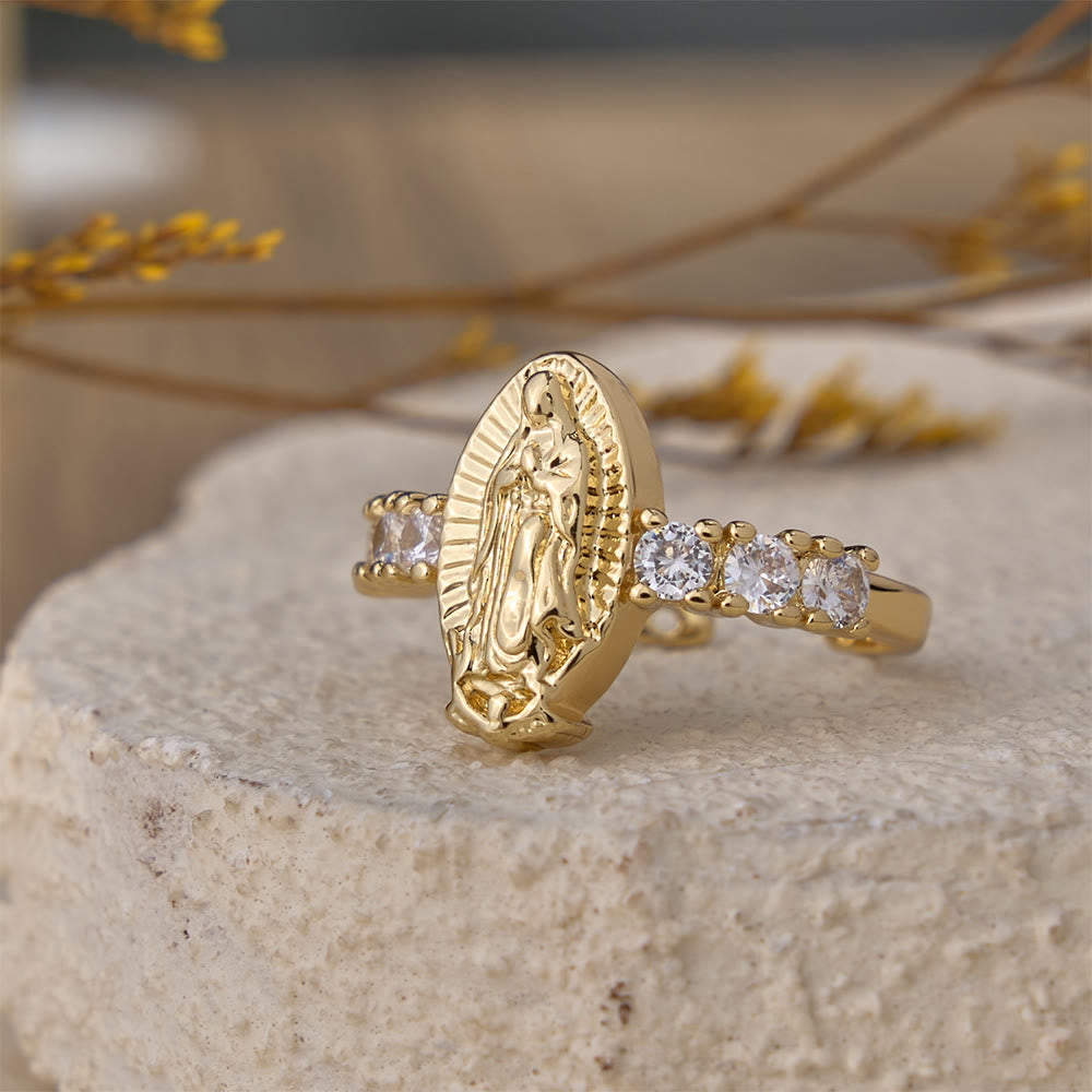 Christianartworkshop Verstellbarer Ring mit Zirkonia und Kreuz: Symbole marianischer Gnade und erlösender Liebe - image 2