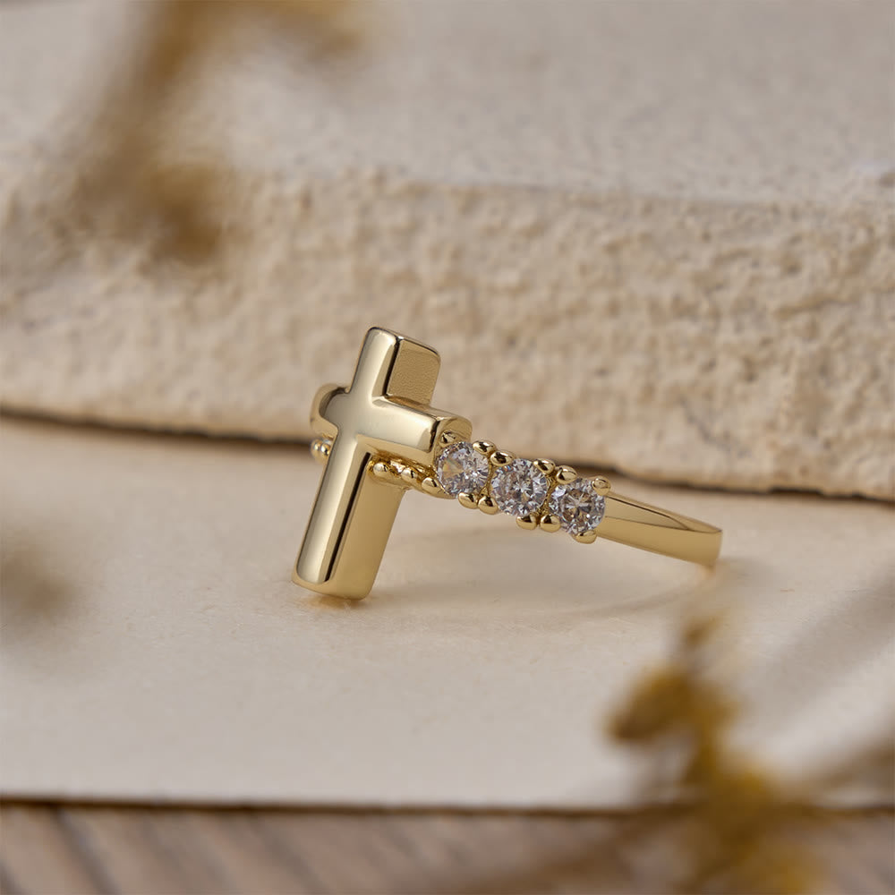 Christianartworkshop Verstellbarer Ring mit Zirkonia und Kreuz: Symbole marianischer Gnade und erlösender Liebe - image 3