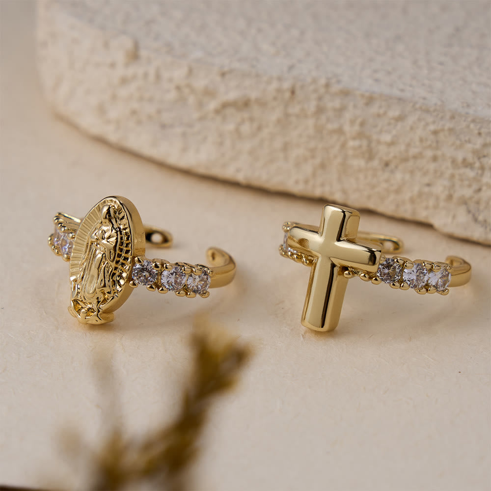 Christianartworkshop Verstellbarer Ring mit Zirkonia und Kreuz: Symbole marianischer Gnade und erlösender Liebe - image 1