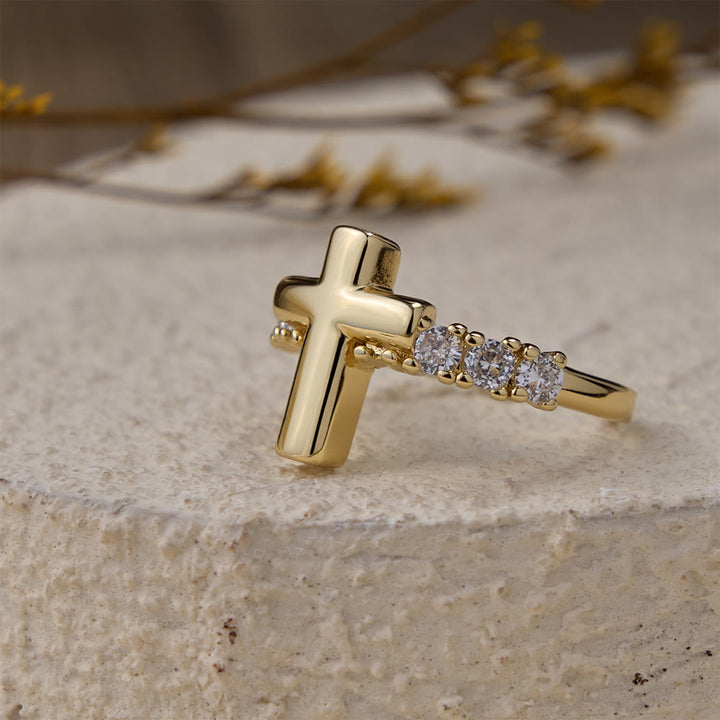Christianartworkshop Verstellbarer Ring mit Zirkonia und Kreuz: Symbole marianischer Gnade und erlösender Liebe - Kreuz (Geeignet für US-Größen 6-8) - image 4
