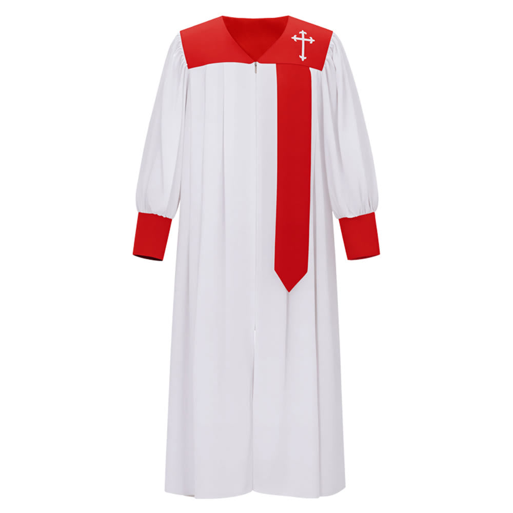 Christianartworkshop: Charakteristische weiße Priesterrobe mit rotem Kragen und Kreuzemblem - image 0