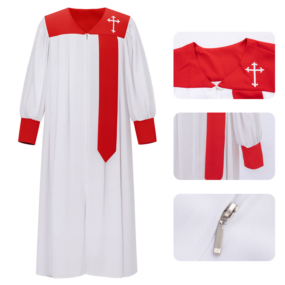 Christianartworkshop: Charakteristische weiße Priesterrobe mit rotem Kragen und Kreuzemblem - 2XL - image 3