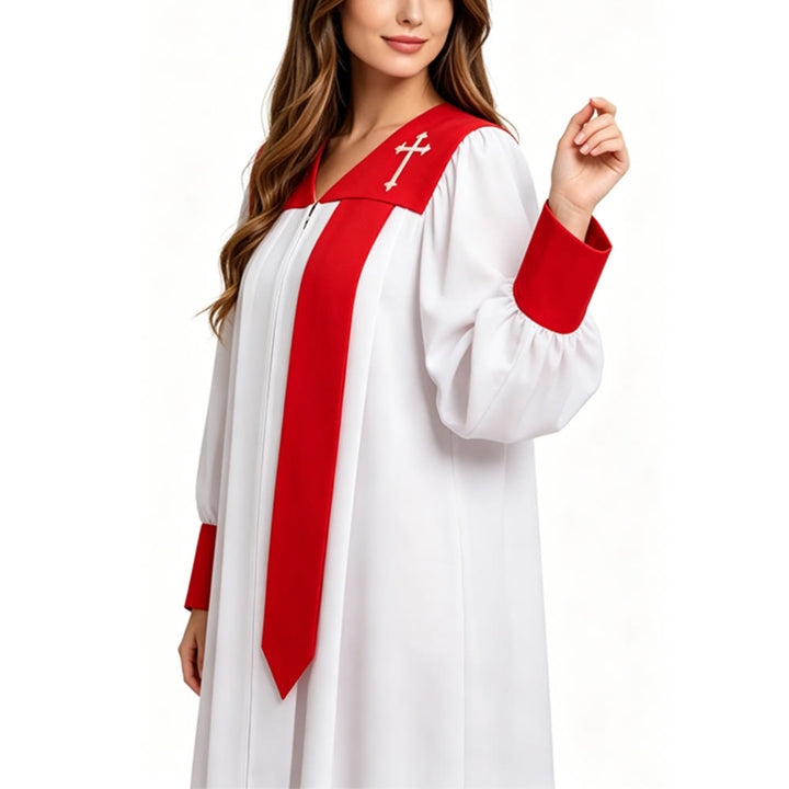 Christianartworkshop: Charakteristische weiße Priesterrobe mit rotem Kragen und Kreuzemblem - image 6