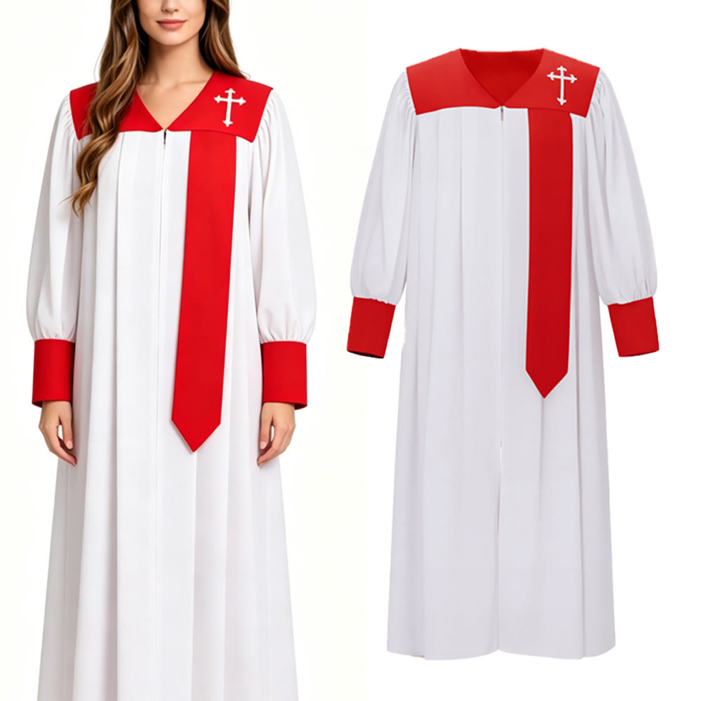 Christianartworkshop: Charakteristische weiße Priesterrobe mit rotem Kragen und Kreuzemblem - image 4