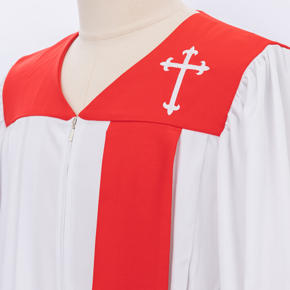 Christianartworkshop: Charakteristische weiße Priesterrobe mit rotem Kragen und Kreuzemblem - image 7