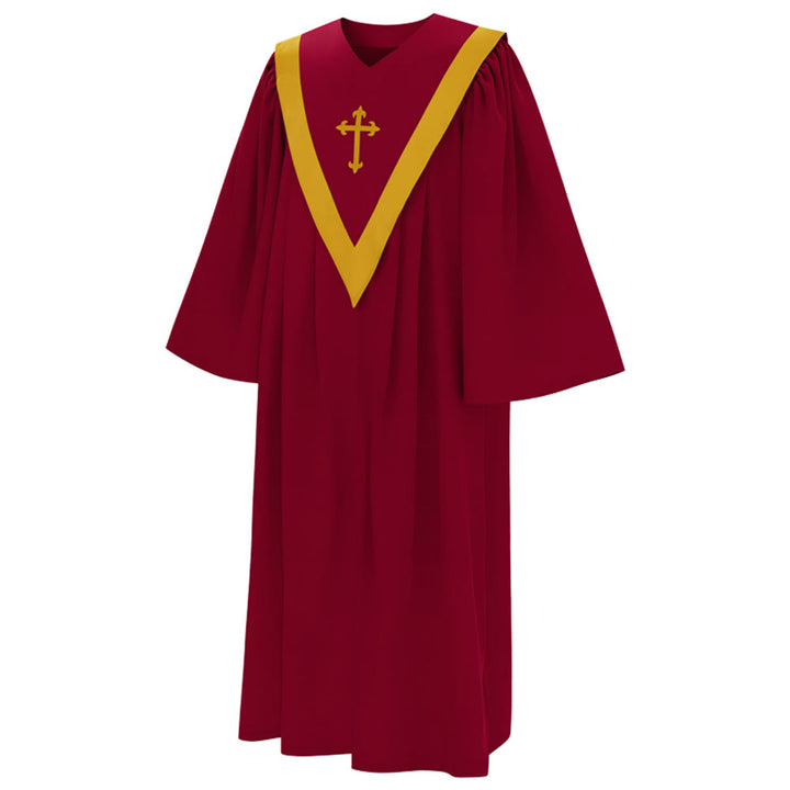 Traditionelle burgunderrote Priesterrobe von Christianartworkshop mit goldenem Kreuz und V-Ausschnitt - image 2